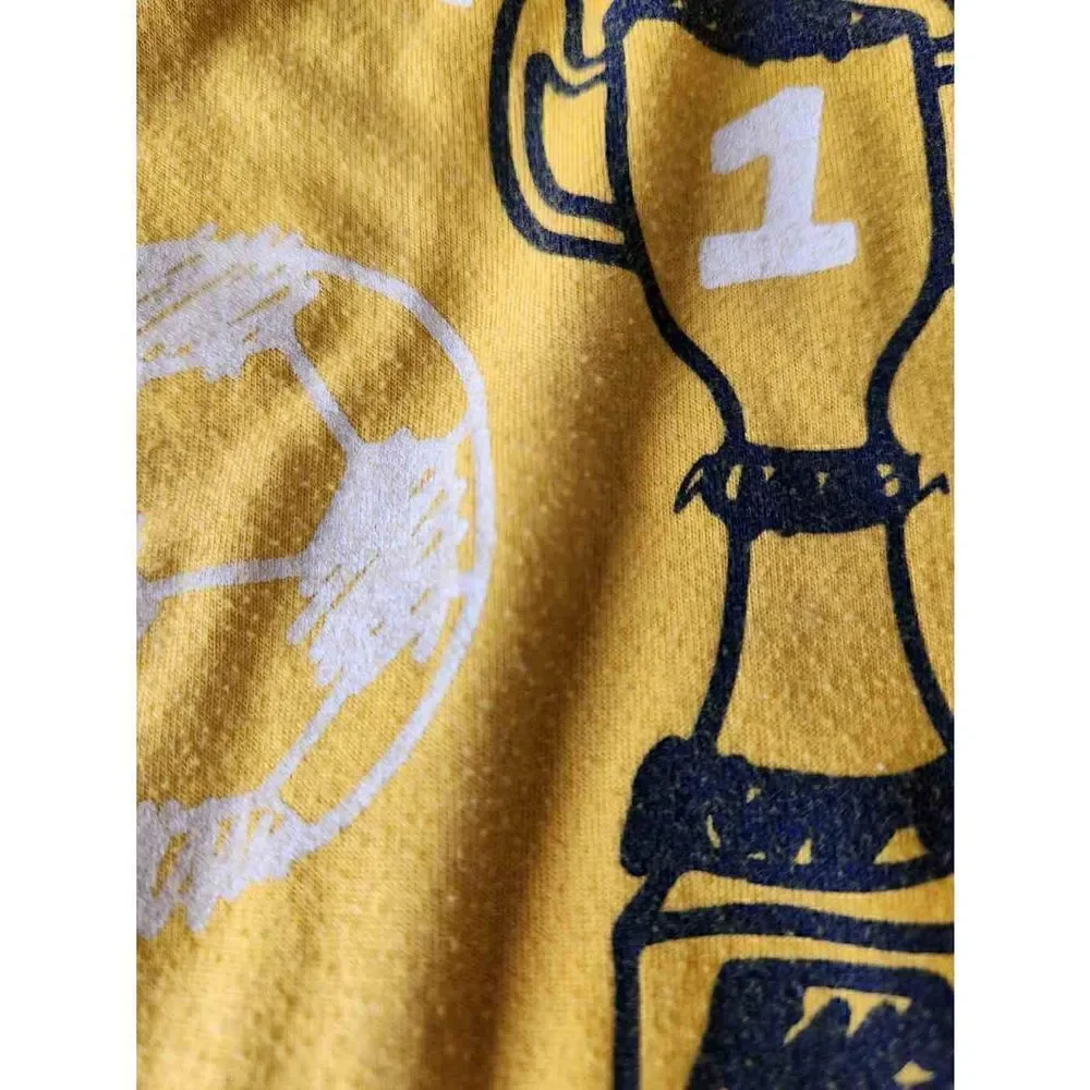 Gymboree boys 7-8 medium trophy athletic sporty pajama top yellow navy blue